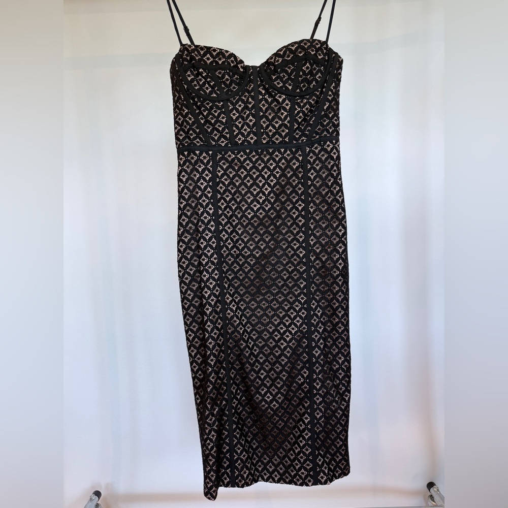 Bardot adjustable straps Dress in Black and Cream